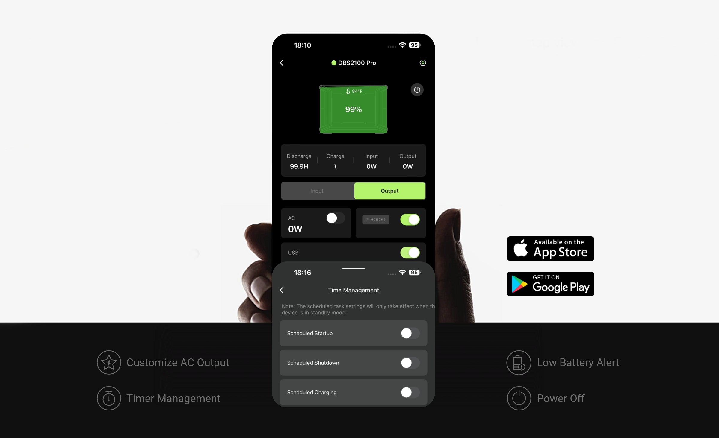 Monitor and Manage, All at Your Fingertips, Check on & schedule power status, usage, and settings anytime, anywhere. Everything on one Dabbsson app.