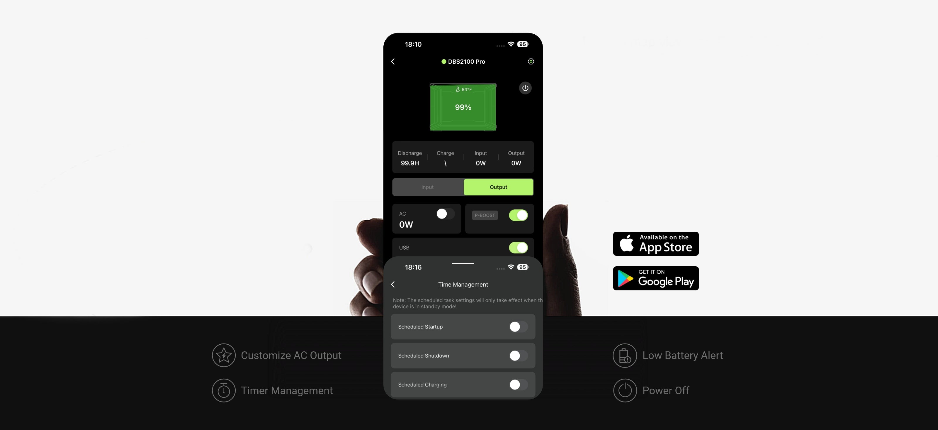 Monitor and Manage, All at Your Fingertips, Check on & schedule power status, usage, and settings anytime, anywhere. Everything on one Dabbsson app.