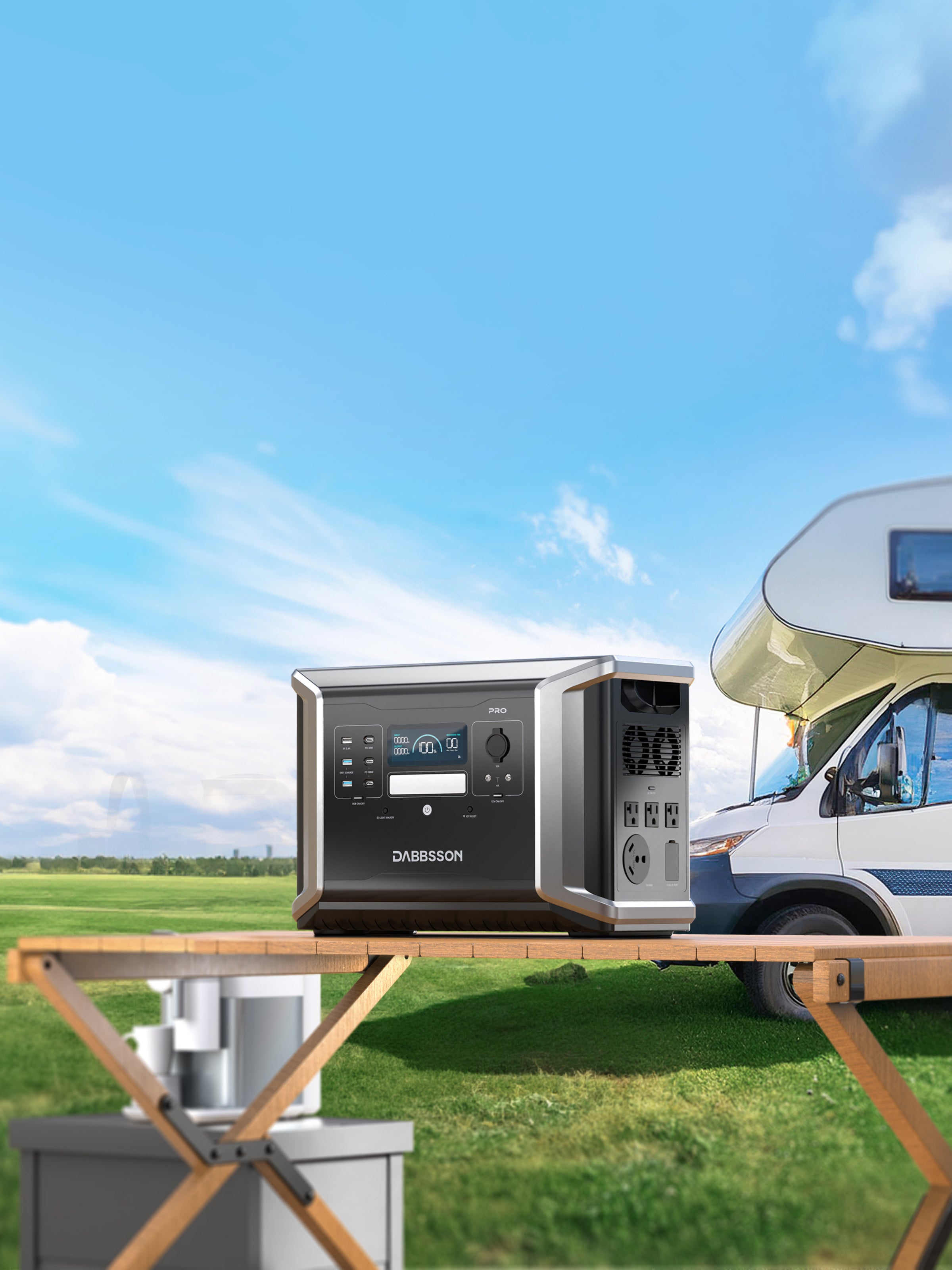 Backup power solution for outdoor, RV & home. 2.15-12.9kWh capacity, 2400W-4600W AC output. Semi-solid state LFP battery, smart energy management.